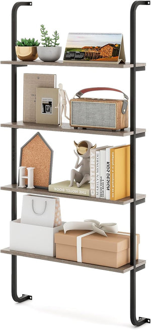 4-Tier Industrial Pipe Shelving Wall Mounted Wood Floating Shelves for Home