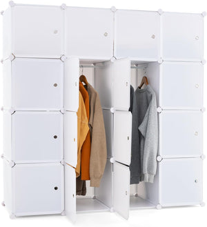 Giantex 16-Cube Storage Organizer DIY Modular Closet Storage Cabinet with Hanging Poles for Clothing Black