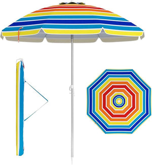 198cm Beach Umbrella w/Sand Anchor, Outdoor Patio Umbrella w/Push Button Tilt & UPF 50+ Protection