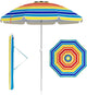 198cm Beach Umbrella w/Sand Anchor, Outdoor Patio Umbrella w/Push Button Tilt & UPF 50+ Protection