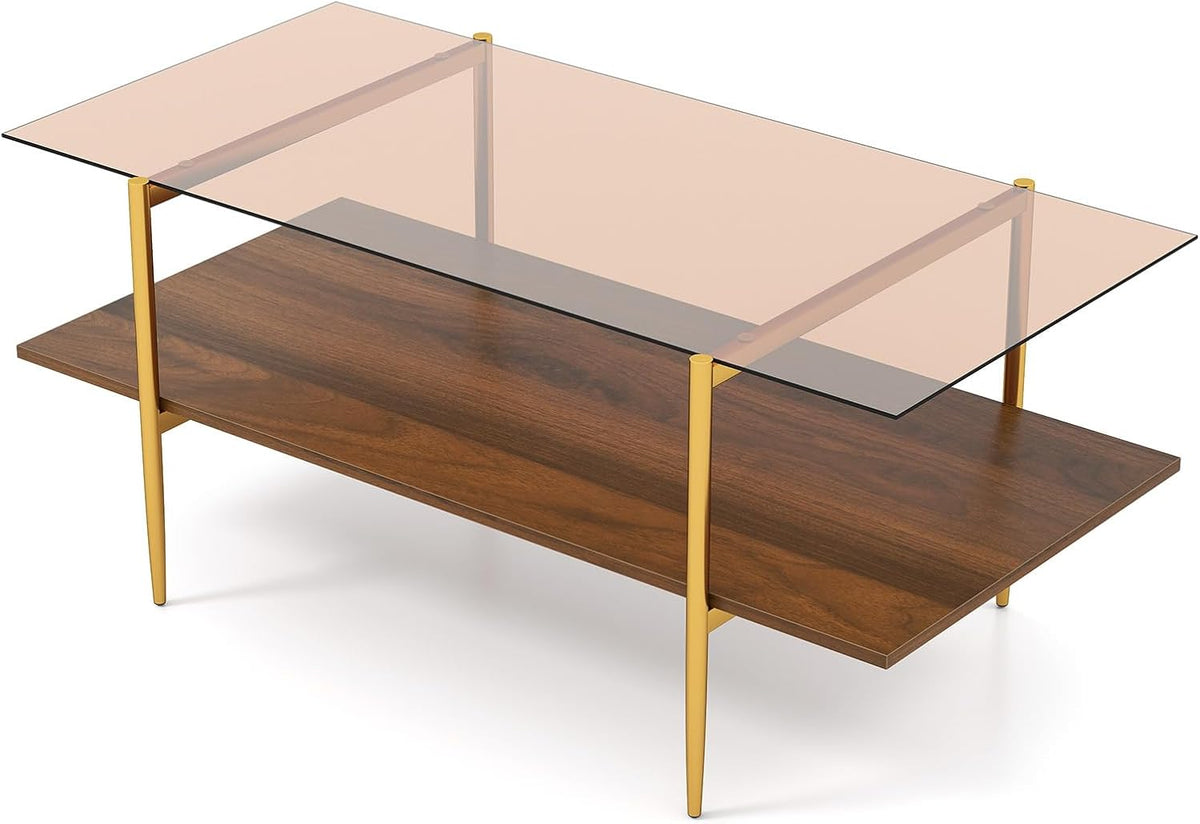 2-Tier Glass Coffee Table, Rectangle Center Table