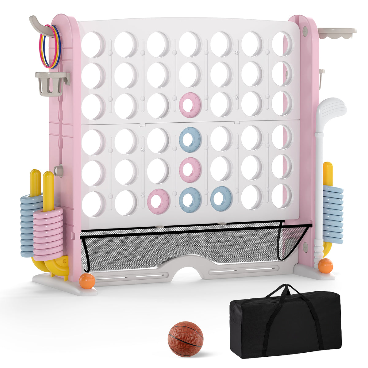 Jumbo 4-to-Score Game with Ring-toss and Basketball for Parties