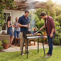 64 x 25 CM Portable Charcoal Grill with Detachable 2-Section Legs and 2-Level Adjustable Grate