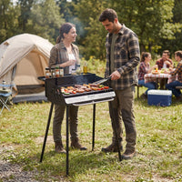 64 x 25 CM Portable Charcoal Grill with Detachable 2-Section Legs and 2-Level Adjustable Grate