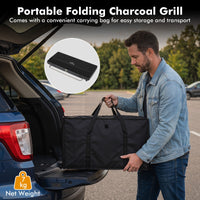 64 x 25 CM Portable Charcoal Grill with Detachable 2-Section Legs and 2-Level Adjustable Grate