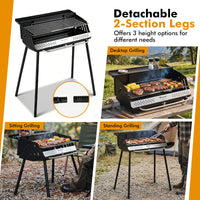 64 x 25 CM Portable Charcoal Grill with Detachable 2-Section Legs and 2-Level Adjustable Grate