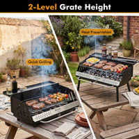 64 x 25 CM Portable Charcoal Grill with Detachable 2-Section Legs and 2-Level Adjustable Grate