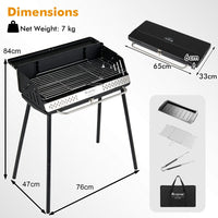 64 x 25 CM Portable Charcoal Grill with Detachable 2-Section Legs and 2-Level Adjustable Grate