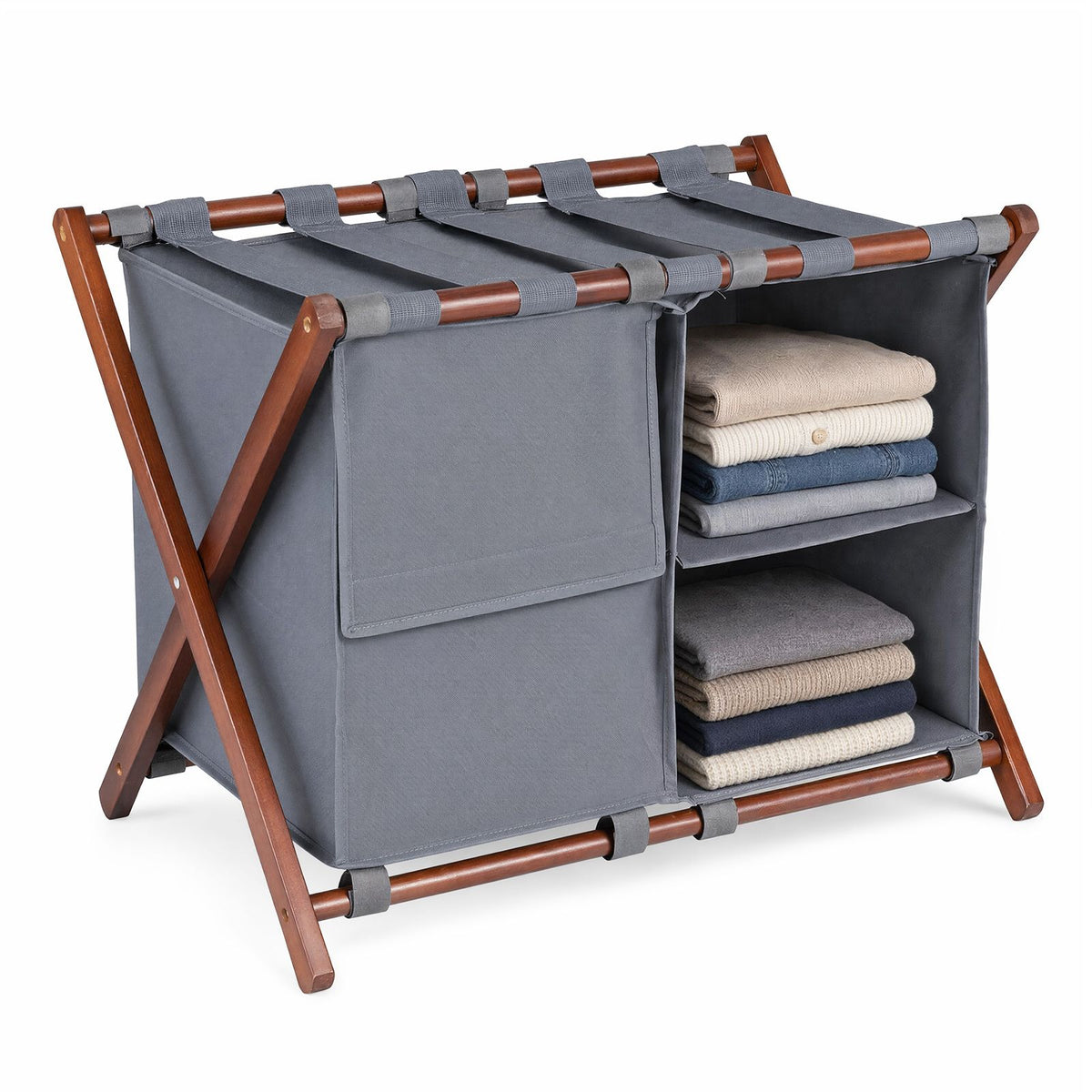 68 cm Bamboo Luggage Rack with Compartments