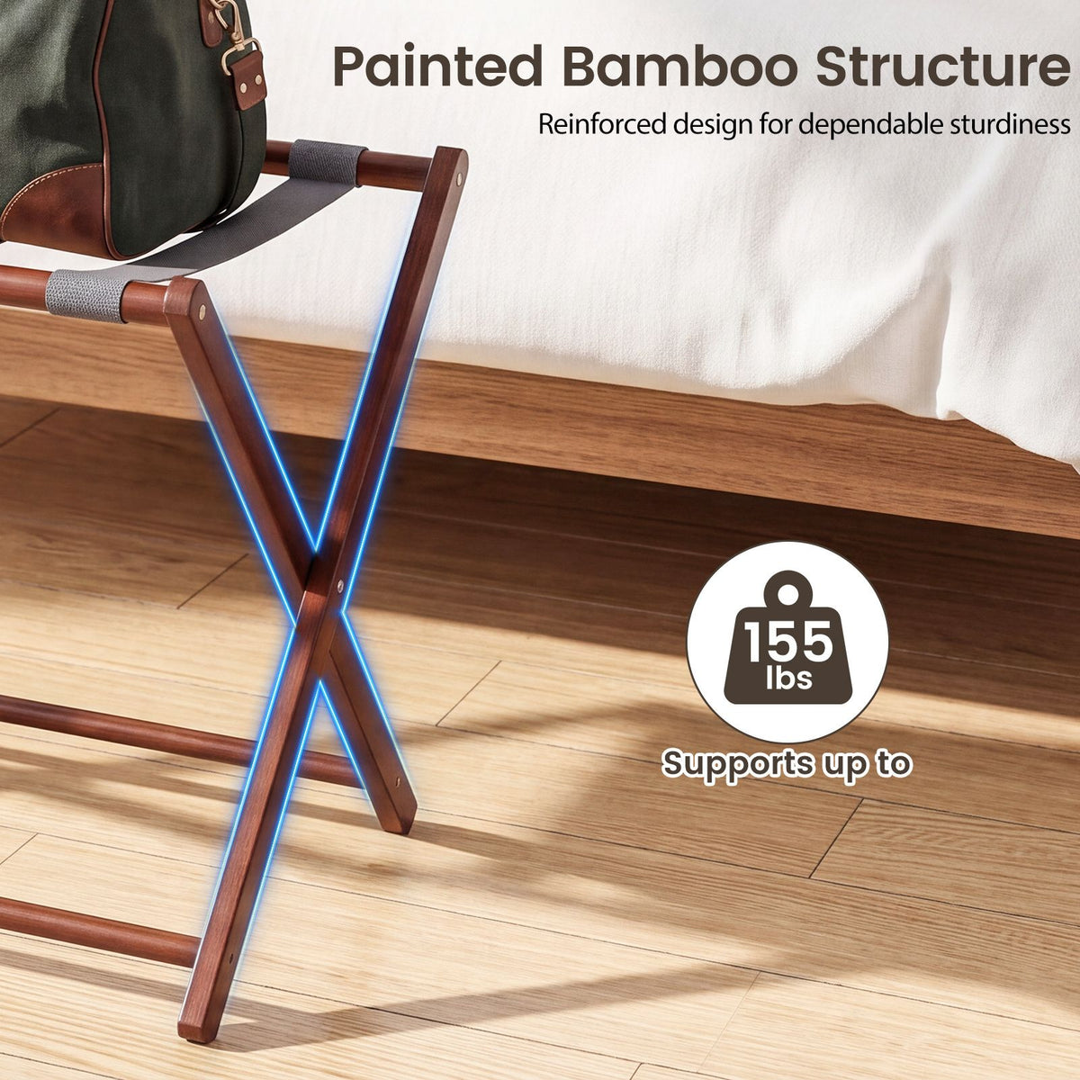 68 cm Bamboo Luggage Rack with Compartments