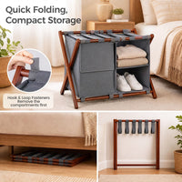 68 cm Bamboo Luggage Rack with Compartments