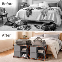 68 cm Bamboo Luggage Rack with Compartments