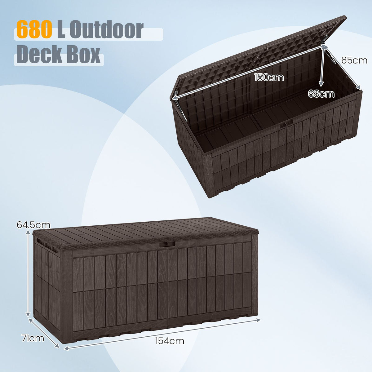 380/455/680L All Weather Patio Bench Storage Box Waterproof for Garden Tools