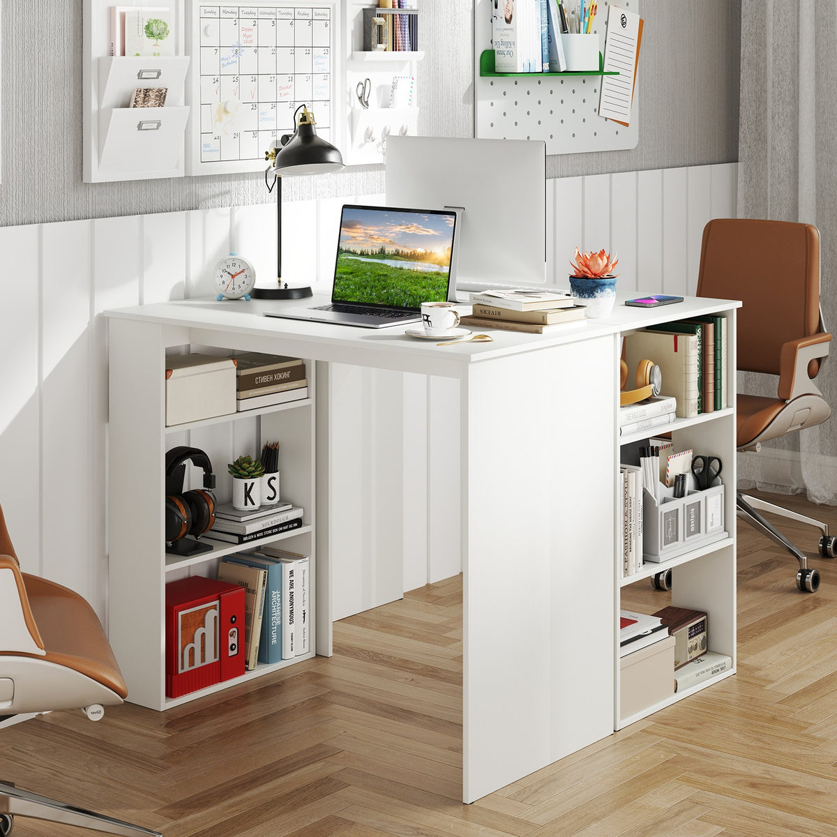 Computer Desk Study Desk with Bookshelf Wooden Writing Desk for Study ...