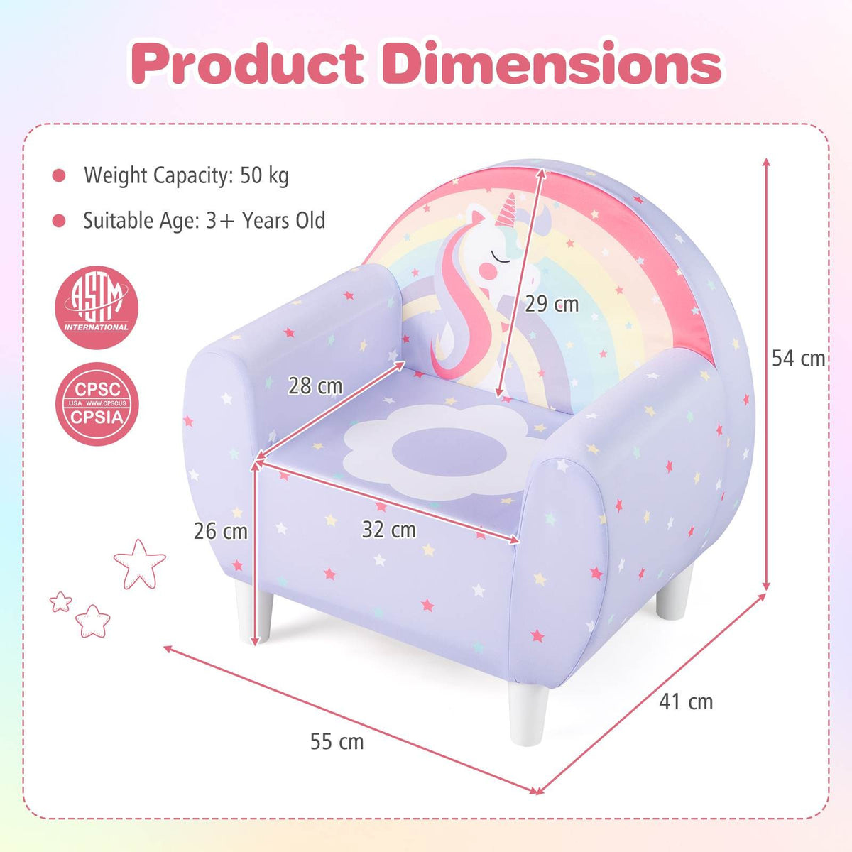 Kids Sofa Toddler Upholstered Armchair Unicorn Children Reading Chair