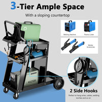 3-Tier Welding Cart, Rolling Welder Cart w/ Tilt-Table & 4 Wheels