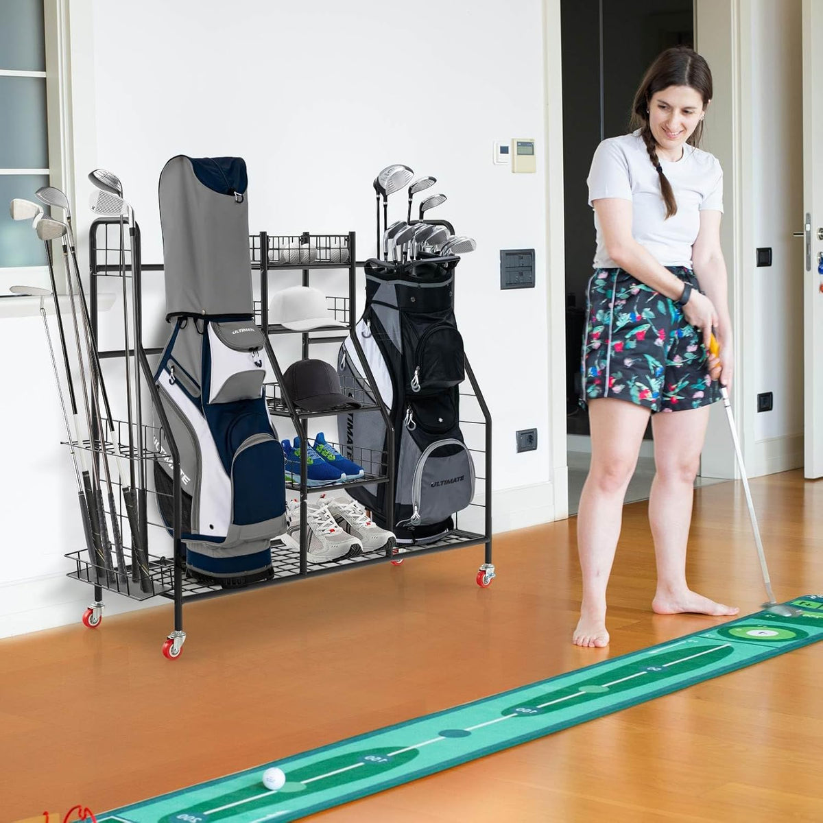 Heavy Duty Metal Double Golf Bag Storage Rack
