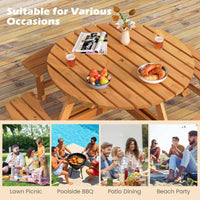 Round Picnic Table Set Patio Dining Camping Table w/ Built-in 4 Benches