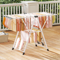 Foldable Metal Laundry Drying Rack with Height Adjustable Wings, 16 Drying Rails