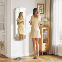 6 LEDs Wall or Door Mounted Mirror Jewelry Cabinet with Full-Length Rounded Mirror