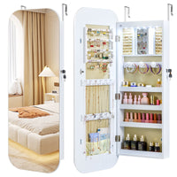 6 LEDs Wall or Door Mounted Mirror Jewelry Cabinet with Full-Length Rounded Mirror