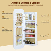 6 LEDs Wall or Door Mounted Mirror Jewelry Cabinet with Full-Length Rounded Mirror