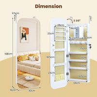 6 LEDs Wall or Door Mounted Mirror Jewelry Cabinet with Full-Length Rounded Mirror