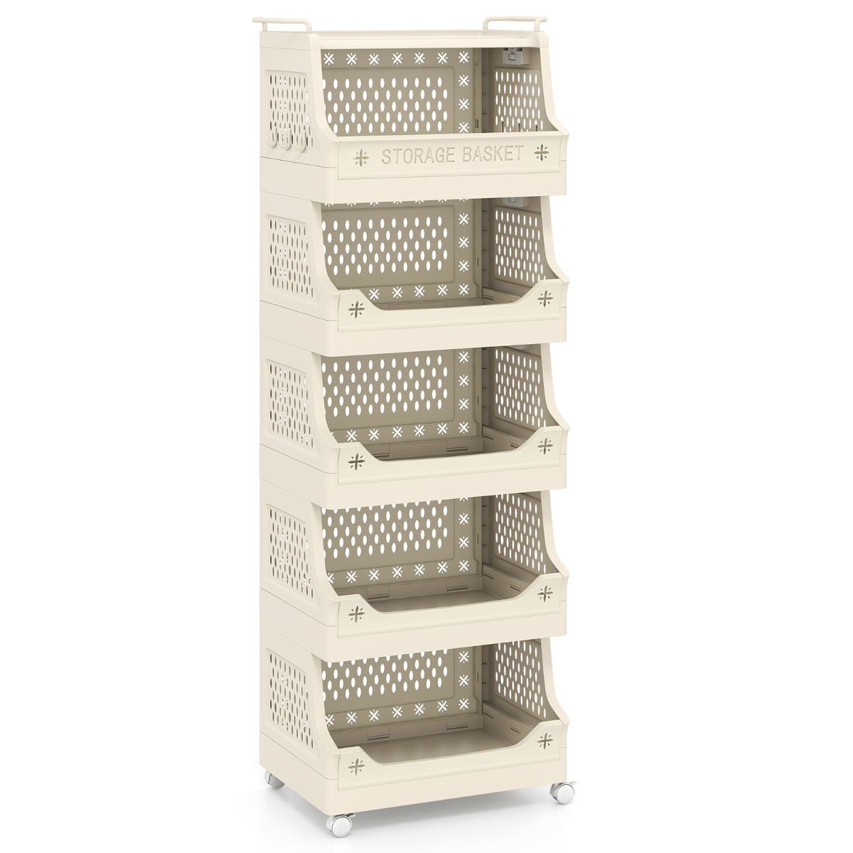2/3/4/5 Tier Rolling Laundry Basket with Wheels Stackable Plastic Storage Cart