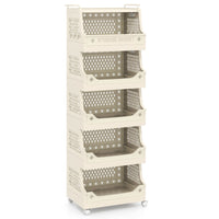 2/3/4/5 Tier Rolling Laundry Basket with Wheels Stackable Plastic Storage Cart