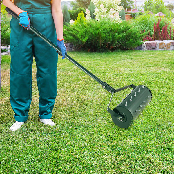 Heavy-Duty Rolling Aerator w/ Lawn Soil Penetrating Spikes & 130 cm Handle