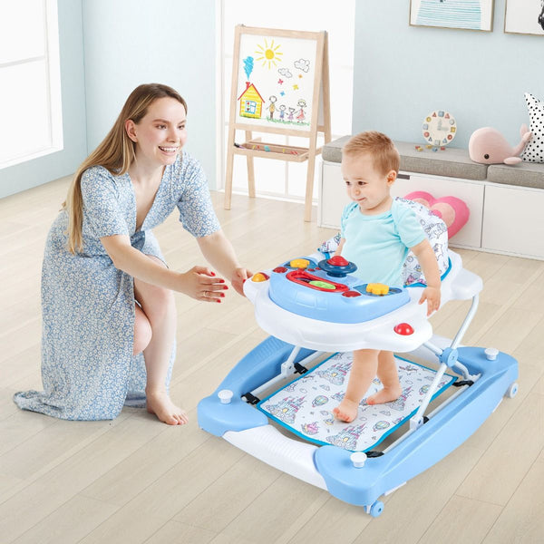 6 in 1 Baby Walker & Activity Center with Adjustable Height and Removable Music Tray