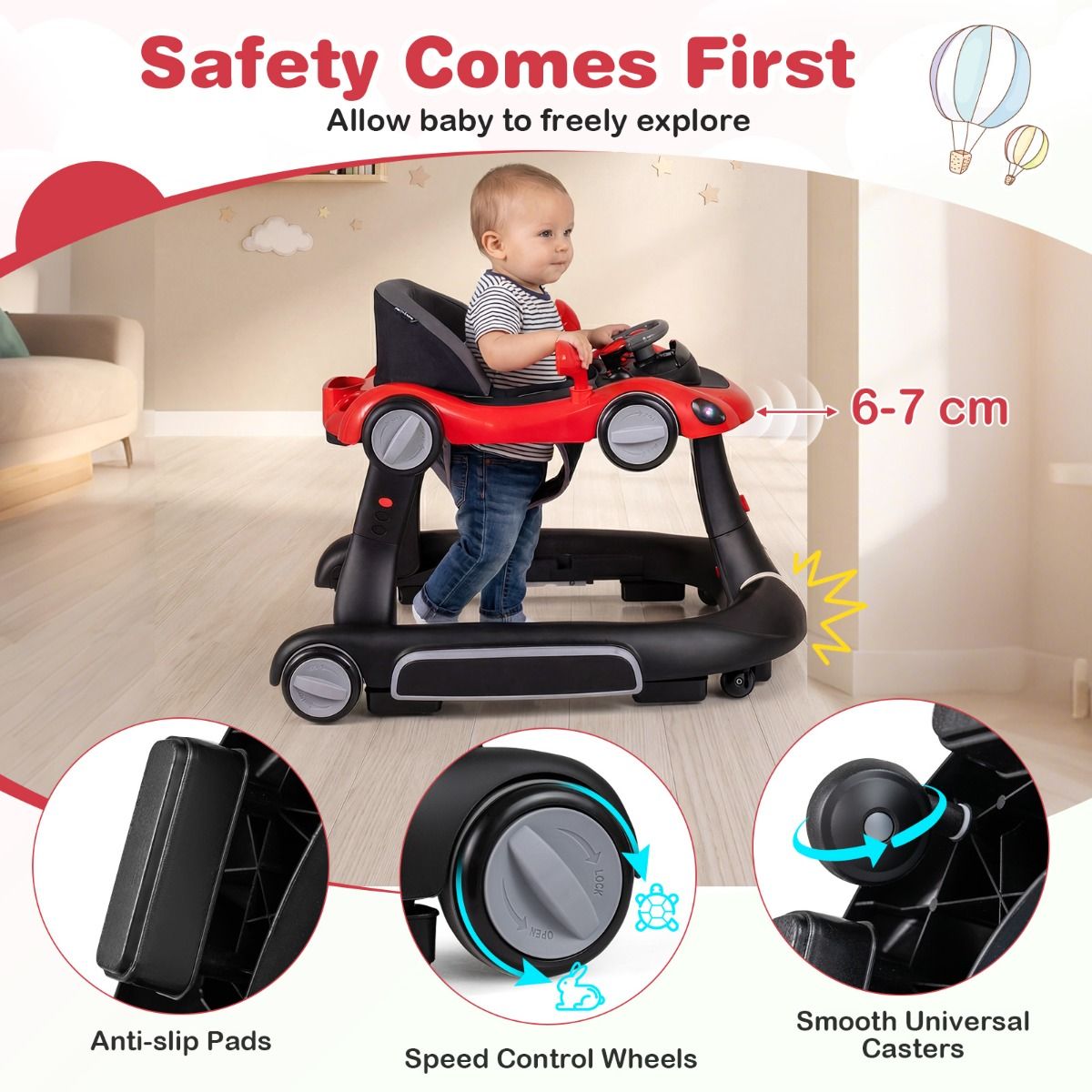 6-in-1 Baby Walker with Canopy for 7-18 Months