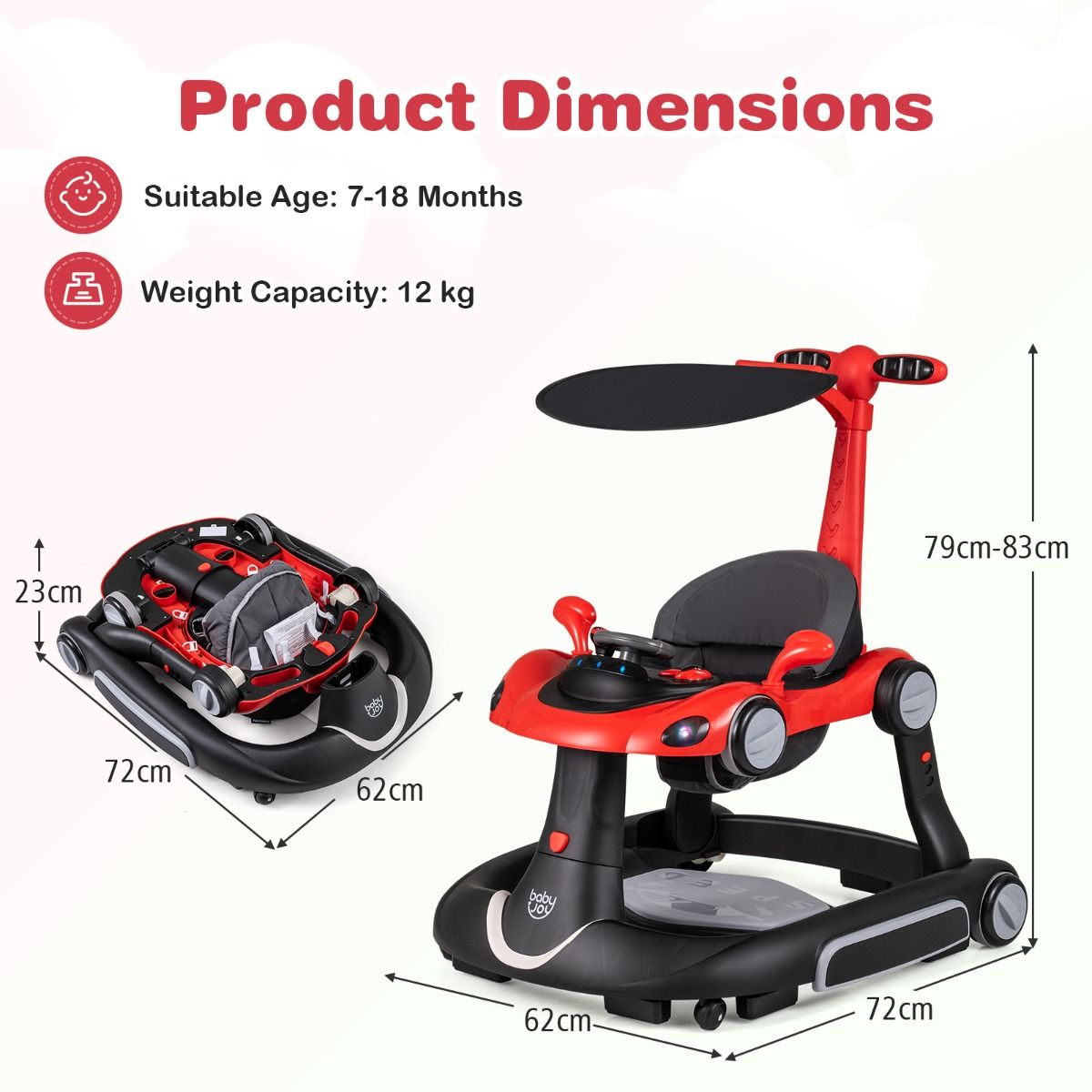 6-in-1 Baby Walker with Canopy for 7-18 Months