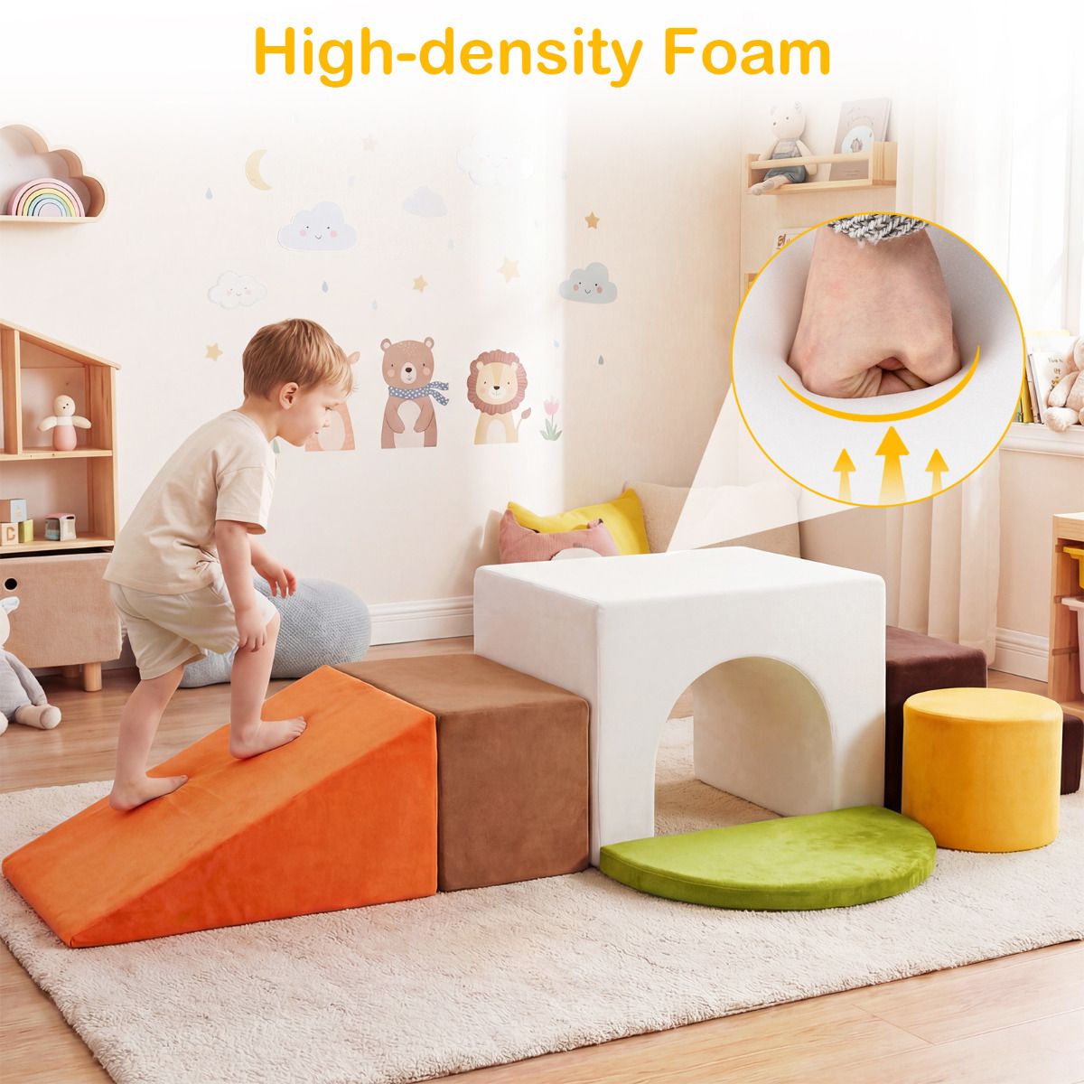 6 Pieces Kids Climbing Foam Blocks Playset with Slide
