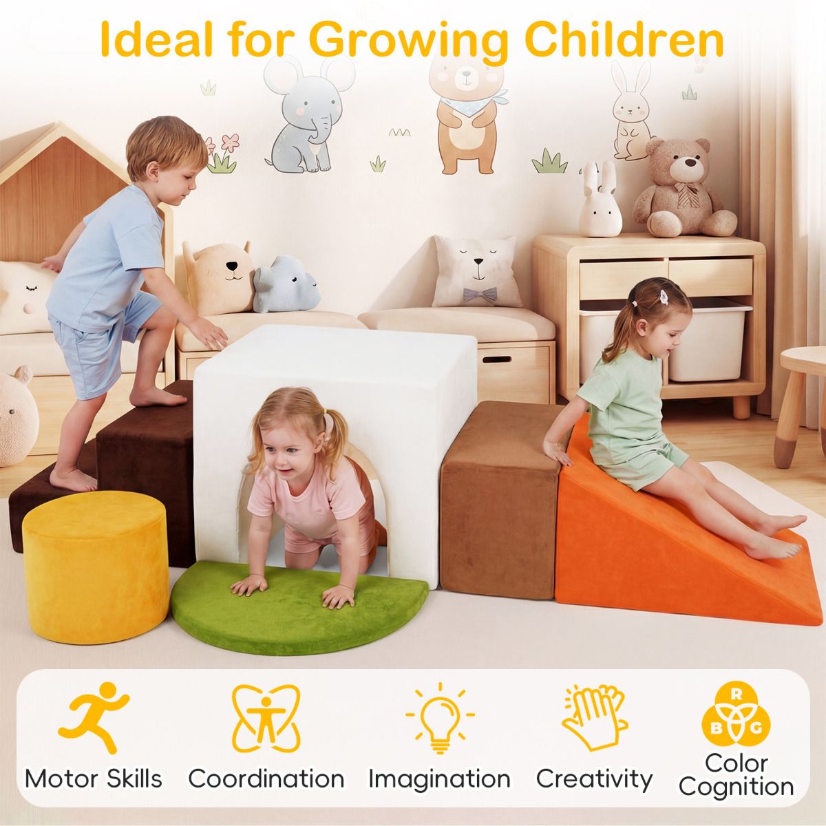 6 Pieces Kids Climbing Foam Blocks Playset with Slide