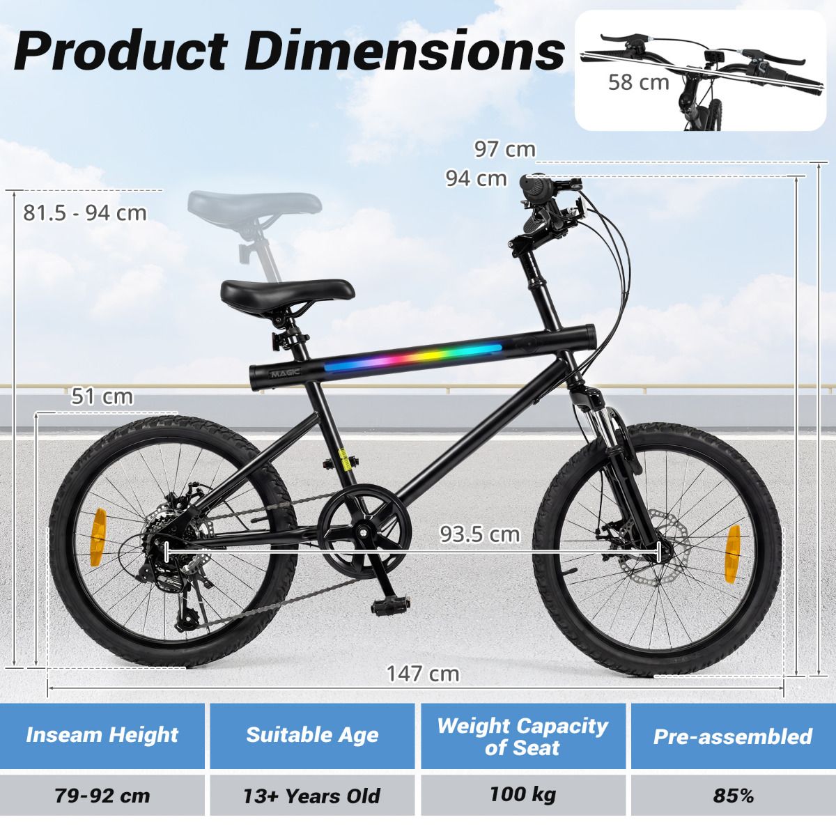 6-Speed Commuter Bicycle with Stereo Speakers and 2 Disc Brakes