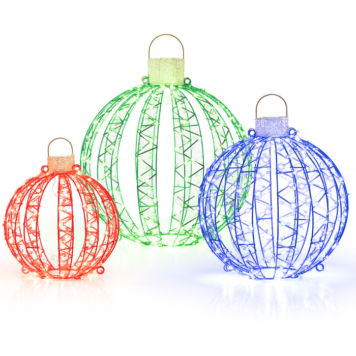 3 Pack Christmas Light Balls, Christmas Decoration Light Balls w/ 360 Led Lights & Metal Frame & Plug in