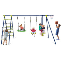 6-in-1 Patio Kids Swing Set Metal Frame with Swings and Climbing Ladder