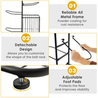 7-Tier Basketball Ball Storage Rack with 7 Removable Rods and Baskets