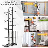 7-Tier Basketball Ball Storage Rack with 7 Removable Rods and Baskets