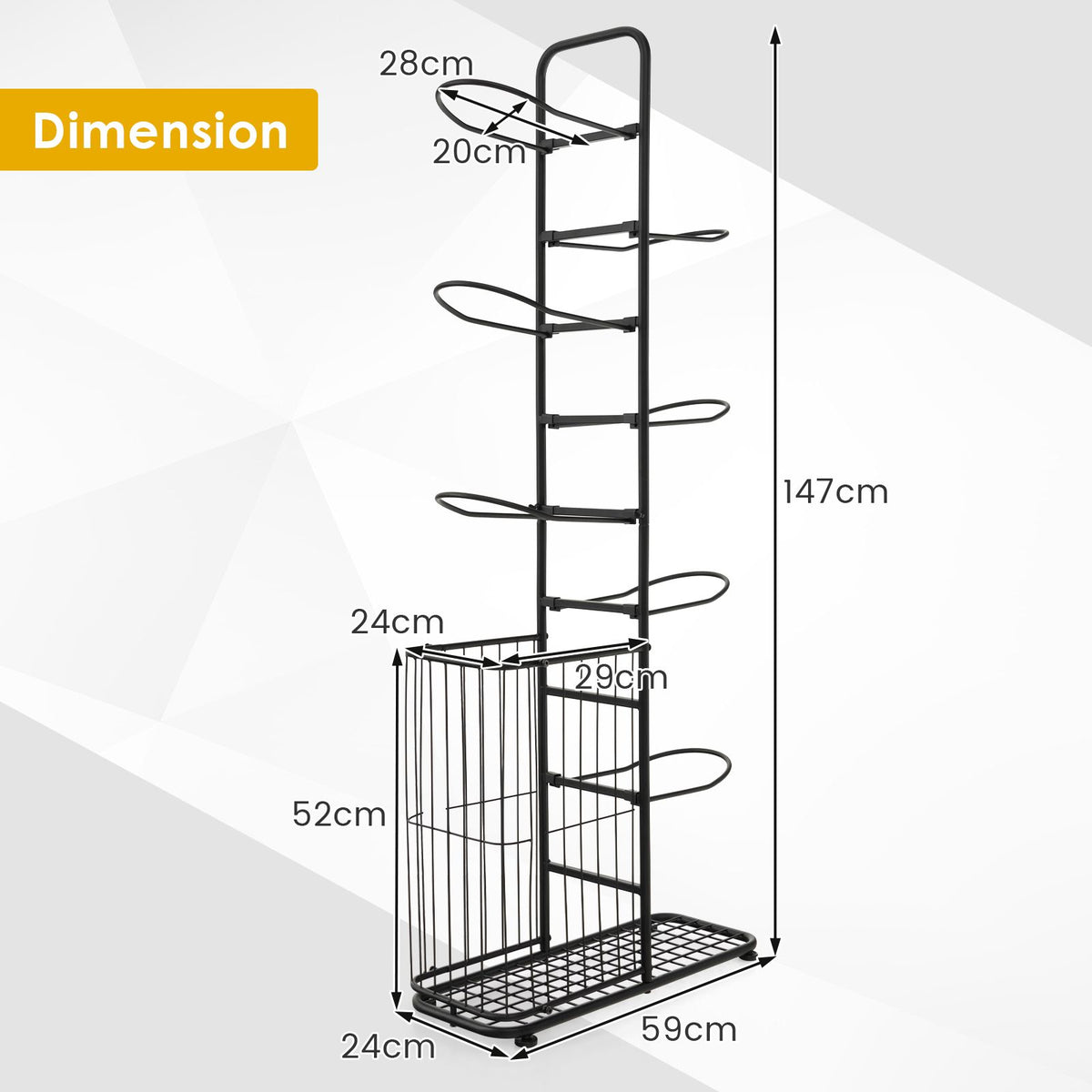 7-Tier Basketball Ball Storage Rack with 7 Removable Rods and Baskets