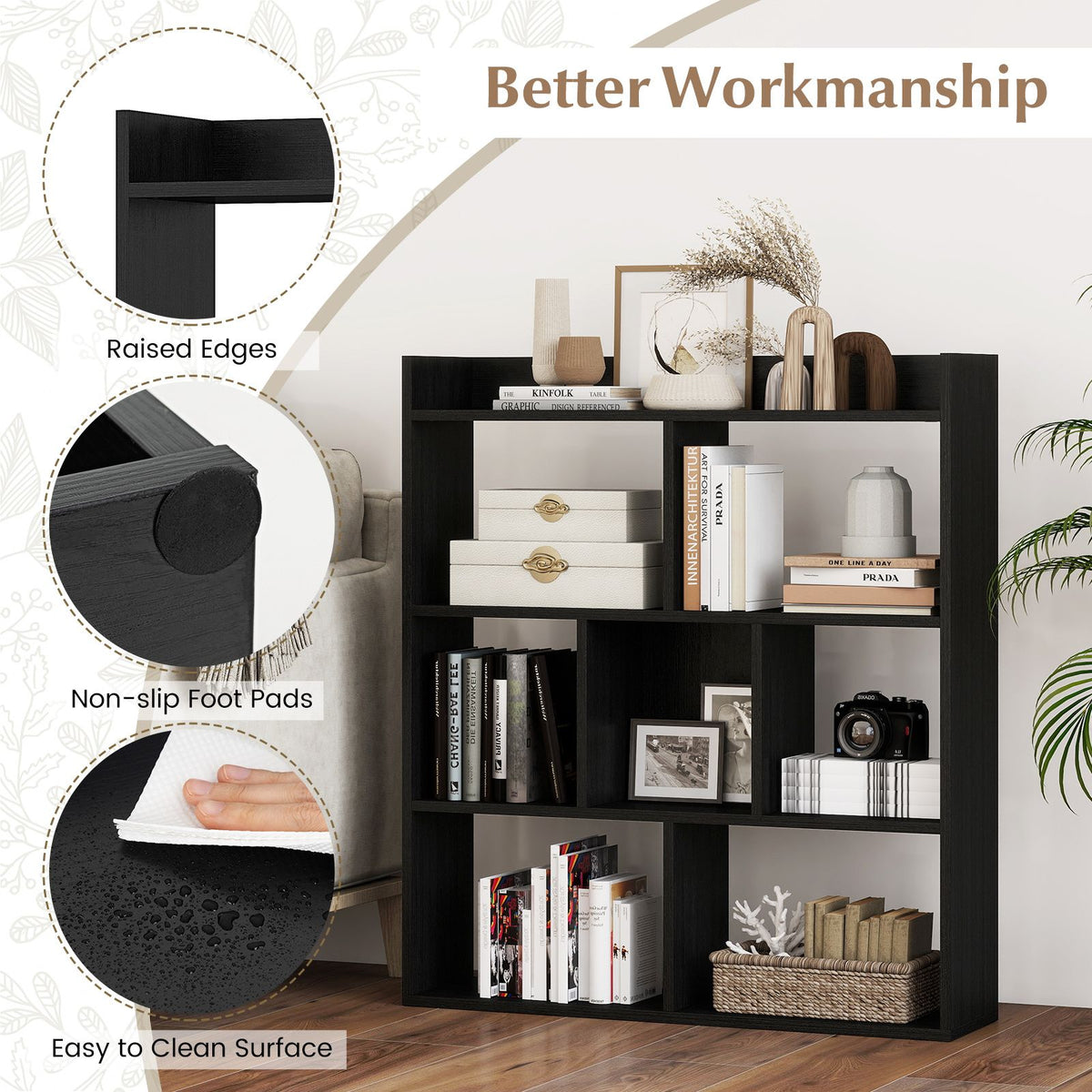 7-cube 3-tier Open Storage Shelf with Anti-tipping Kits for Living Room