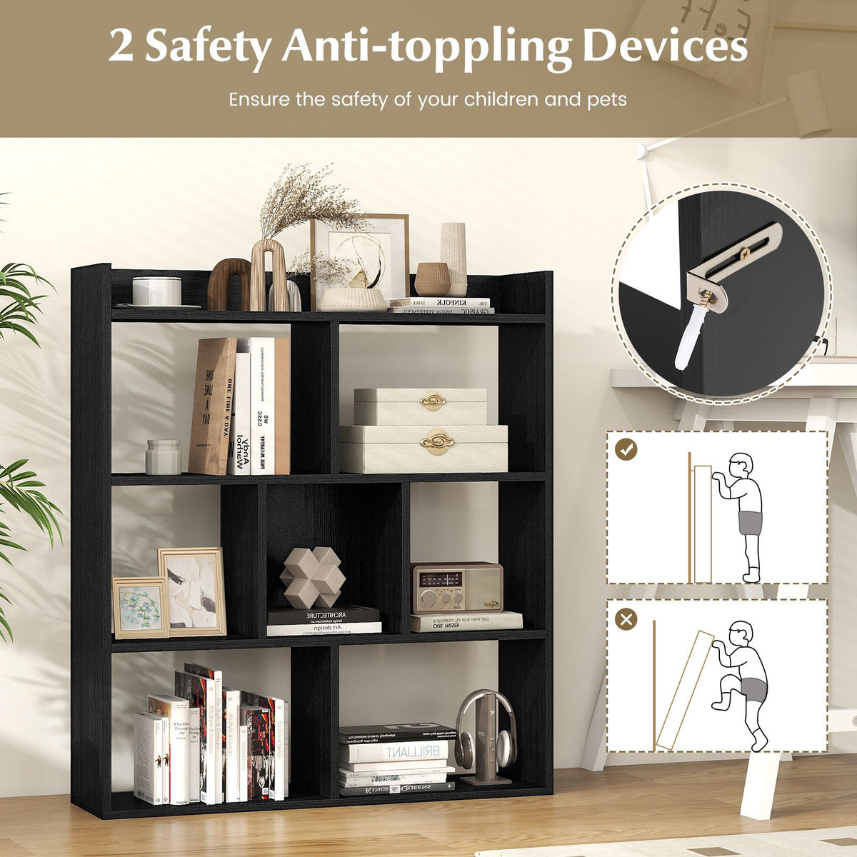 7-cube 3-tier Open Storage Shelf with Anti-tipping Kits for Living Room