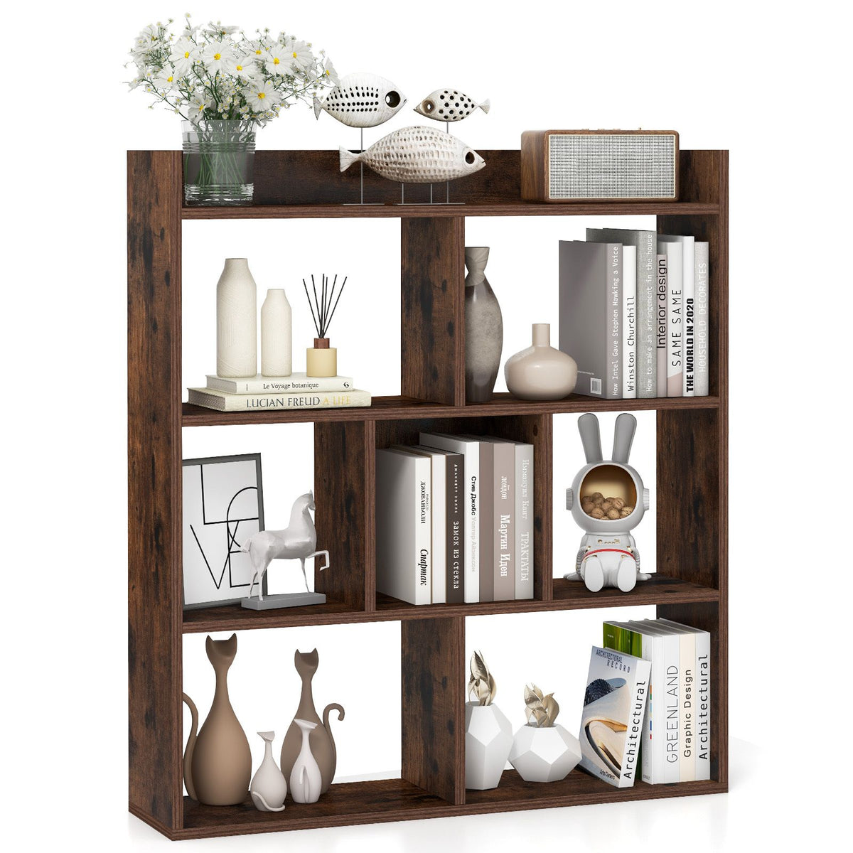 7-cube 3-tier Open Storage Shelf with Anti-tipping Kits for Living Room