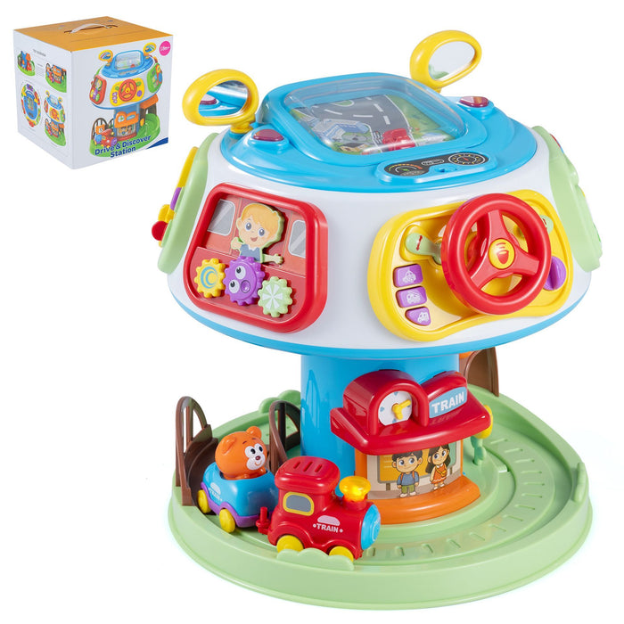 7-in-1 Interactive Toddler Activity Cube Rotatable Busy Board