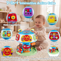 7-in-1 Interactive Toddler Activity Cube Rotatable Busy Board