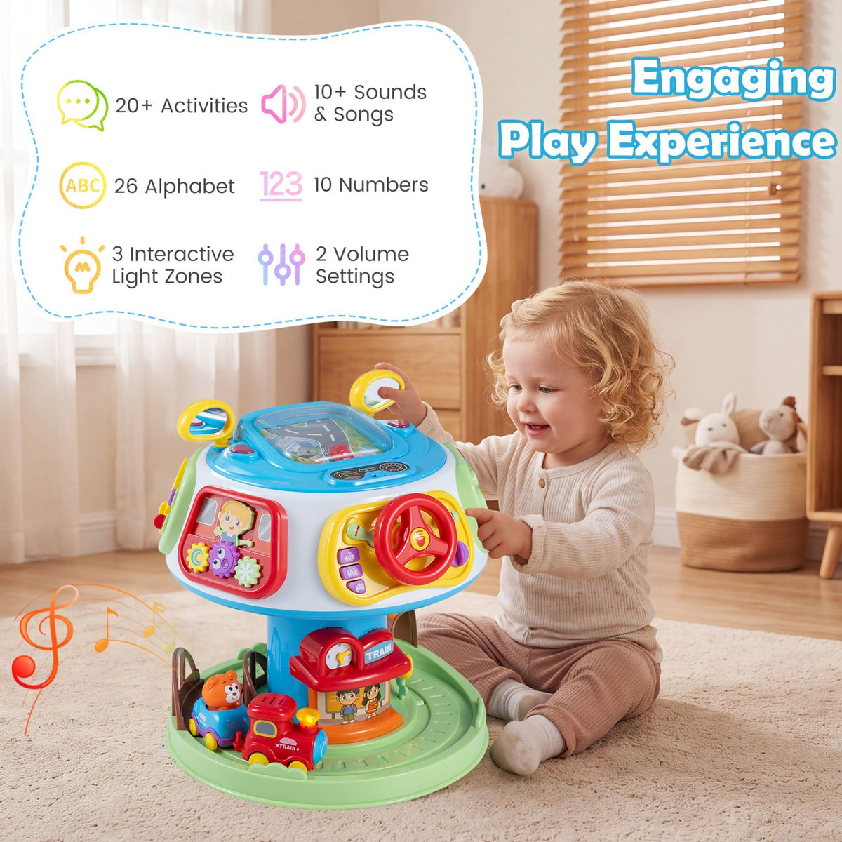 7-in-1 Interactive Toddler Activity Cube Rotatable Busy Board