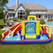 7-in-1 Inflatable Bounce Castle with Curved Water Slide (without Blower)
