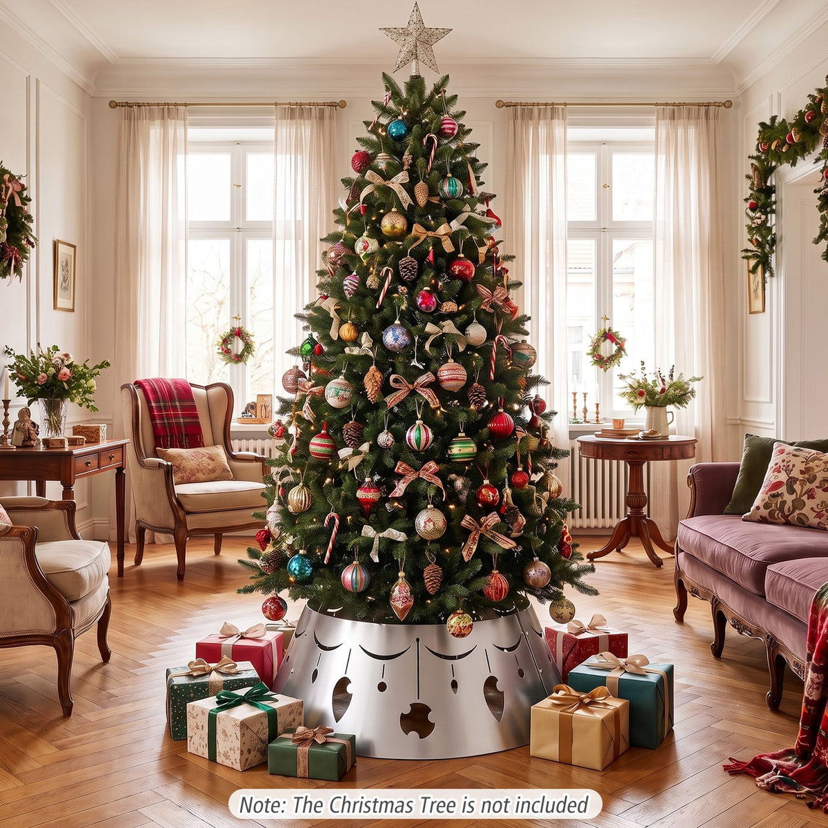 70 cm Metal Christmas Tree Collar Basket with Easy Setup and Storage
