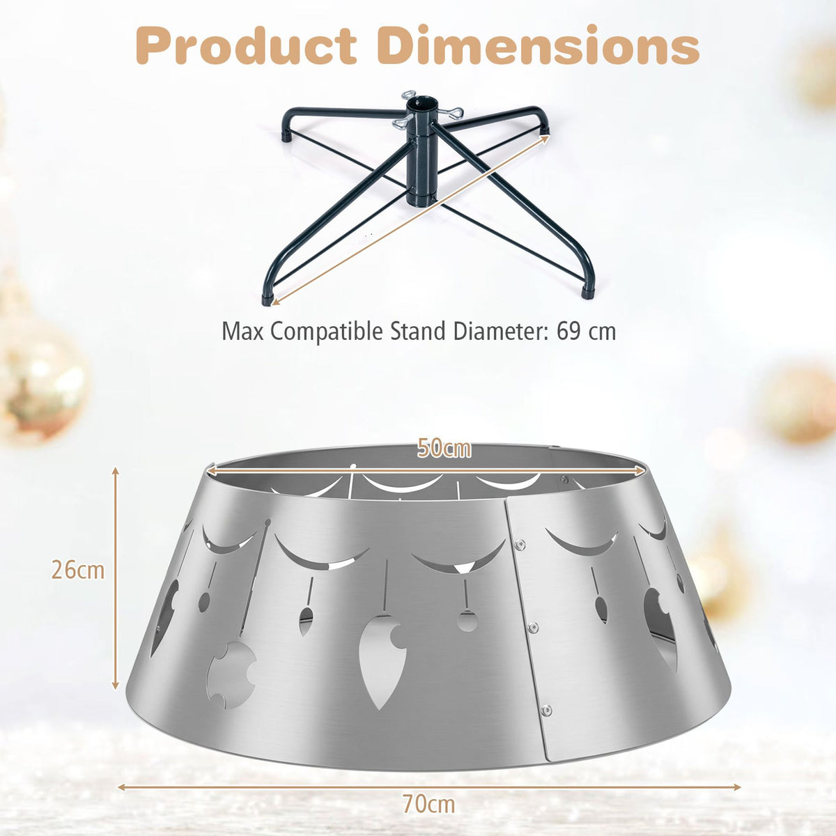 70 cm Metal Christmas Tree Collar Basket with Easy Setup and Storage
